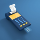 Blue digital card payment terminal on a plain background, representing payment processors for adult creators
